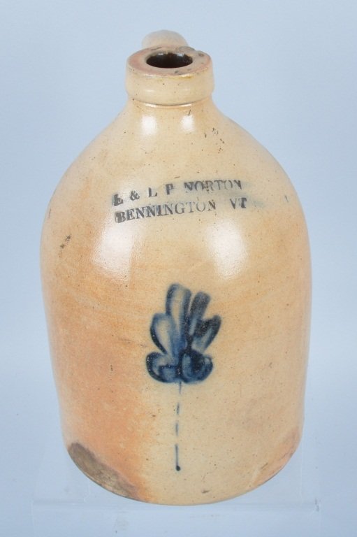 L & L P Norton, Vt, Stoneware Jug with Flower (1 of 6)