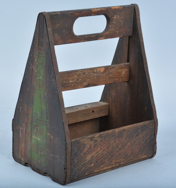 Early Wood 7Up Carrier: Measures 10" by 8". Good