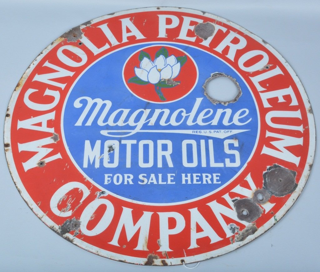 MAGNOLIA MOTOR OILS DOUBLE SIDES PORCELAIN SIGN (1 of 2)