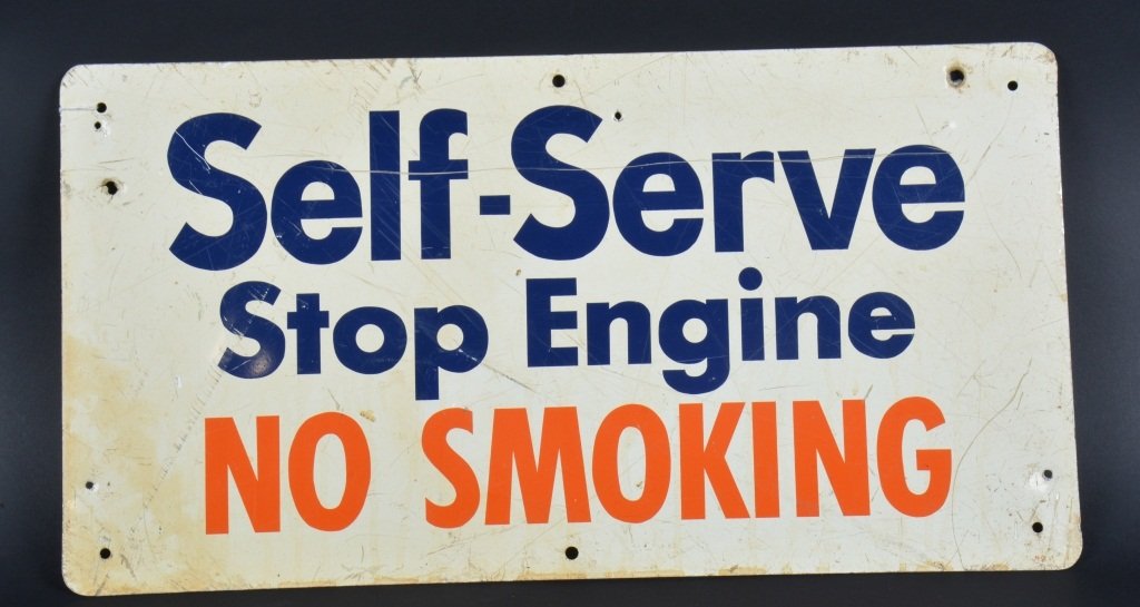GULF SELF SERVE STOP ENGINE NO SMOKING TIN SIGN (1 of 2)