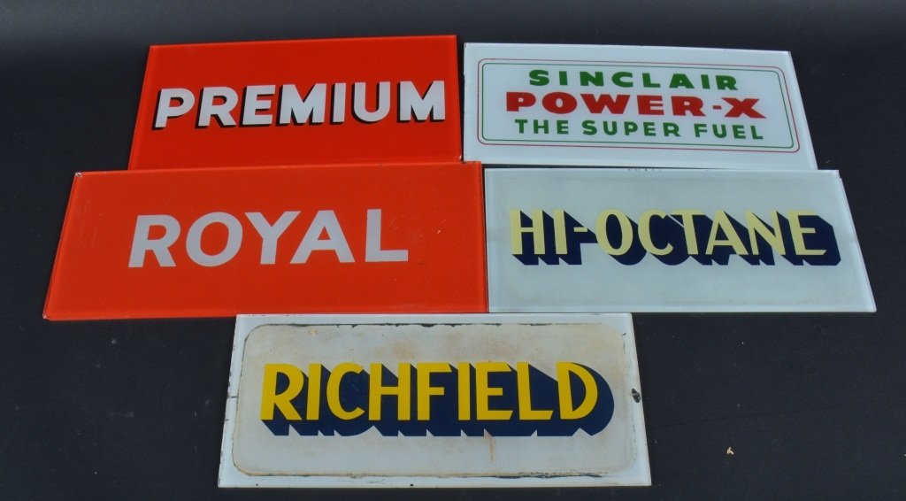 Lot of 5 GLASS GAS PUMP SIGNS (1 of 1)