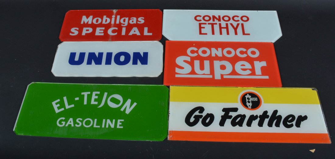 Lot of 6 GLASS GAS PUMP SIGNS (1 of 1)
