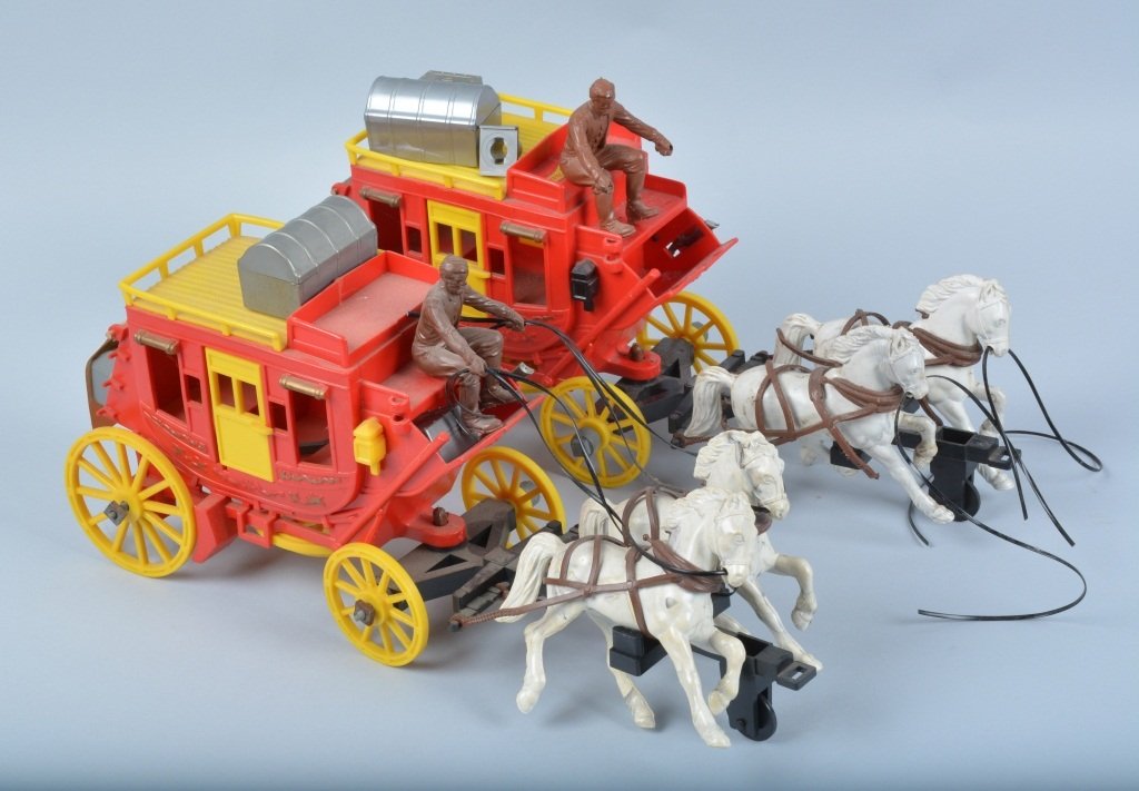 Lot of 2 IDEAL STAGECOACHES incl. DAVY CROCKETT: Includes Davy Crockett Fix it Stagecoach. Looks mostly complete with no breaks. Plus regular Fix it Stagecoach. Looks mostly complete with no breaks. 15" Excellent