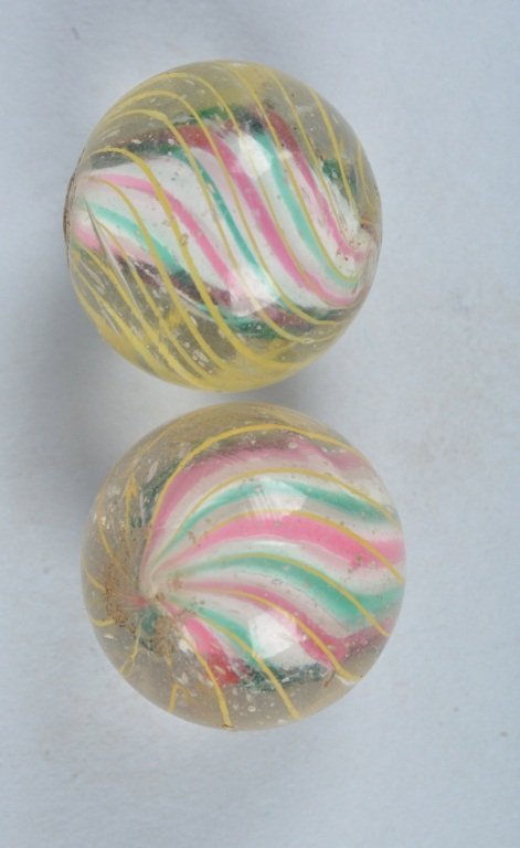 2- Matching ANTIQUE HANDMADE RIBBON SWIRL MARBLES (1 of 3)