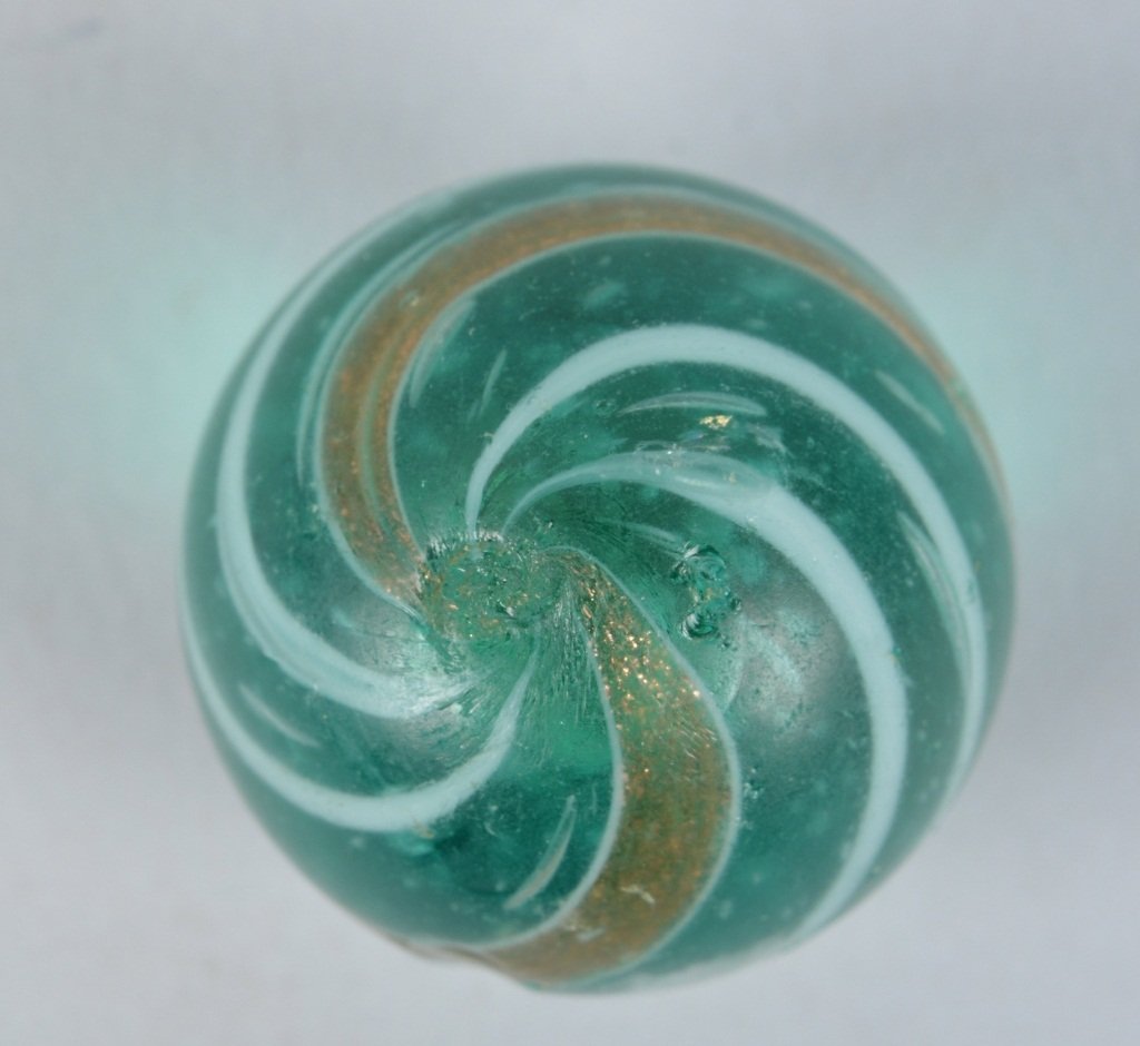 9/10" ANTIQUE HANDMADE BLUE LUTZ SWIRL MARBLE (1 of 3)