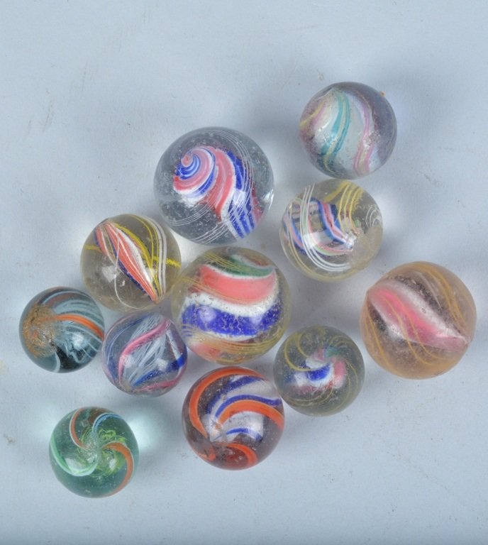 Lot of 11 ANTIQUE HANDMADE SWIRL MARBLES (1 of 3)