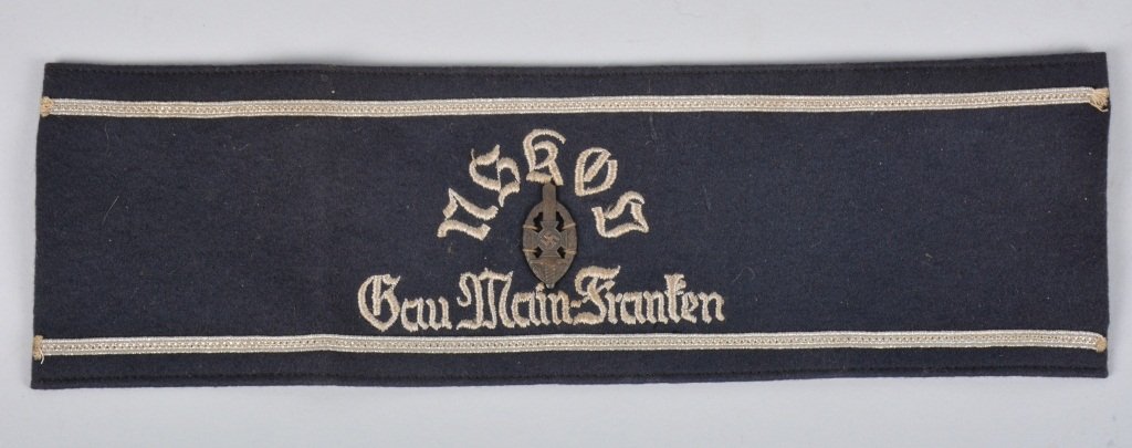 German WW2 Gau Main-Franken Arm Band: Measures 11 5/8" by 3 1/2". Stitching is tight and brass pin is intact. Excellent