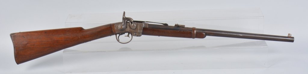 Civil War Smith Carbine: Very nice original Smith carbine with traces of blue turning brown, and some case colors. Rifled bore is excellent, and action is crisp. Markings are vivid,and inspectors marks are present including t