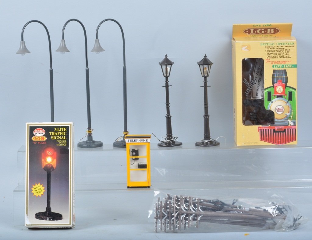 Lot of 12 telephone poles, 2 street lights, extra (1 of 3)