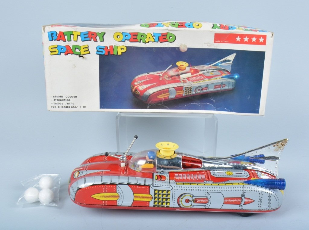 RED CHINA Battery Op SPACE SHIP w/ BOX (1 of 6)