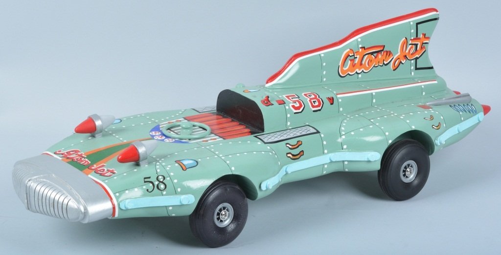 FOLK ART WOODEN ATOM JET CAR (1 of 7)