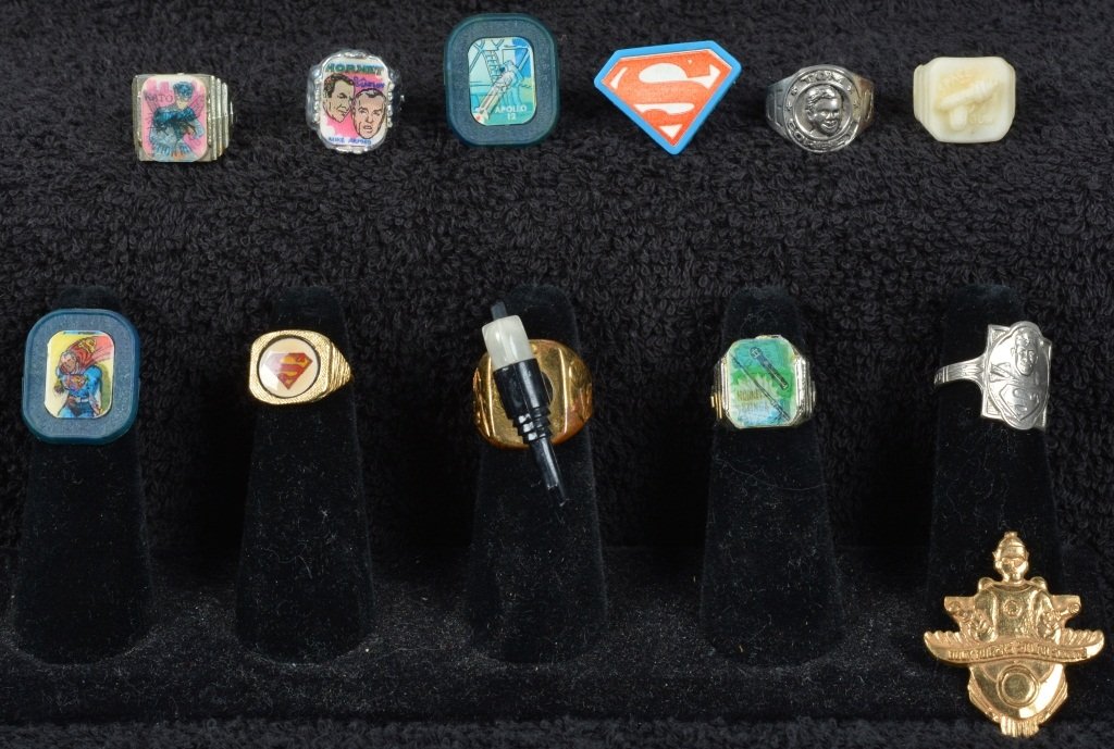 Lot of PREMIUM RINGS: Includes12 pieces including Superman, Buck Rogers, Green Hornet, Tom Corbett, Apollo 12, Space Gun, and More. Excellent