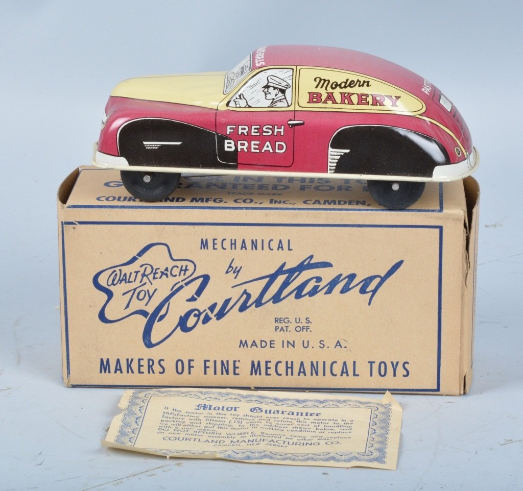 COURTLAND Tin Windup BAKERY CAR w/ BOX (1 of 6)
