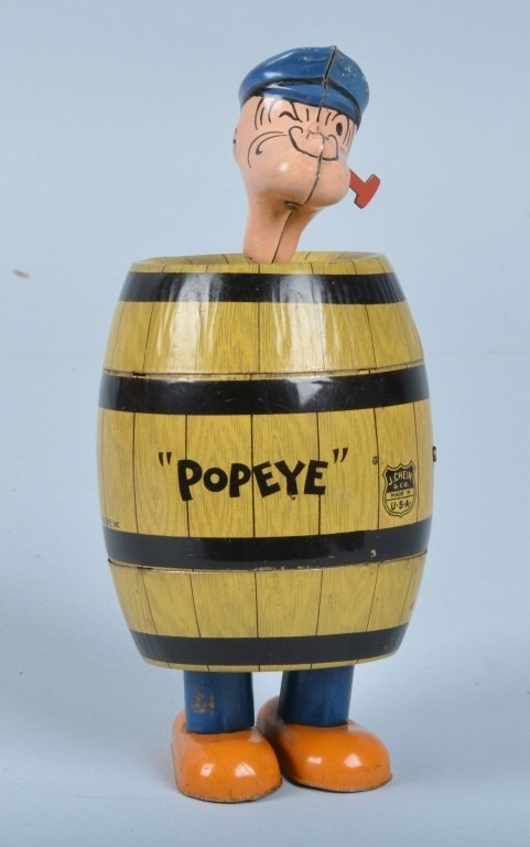 CHEIN Tin Windup POPEYE IN THE BARREL (1 of 4)