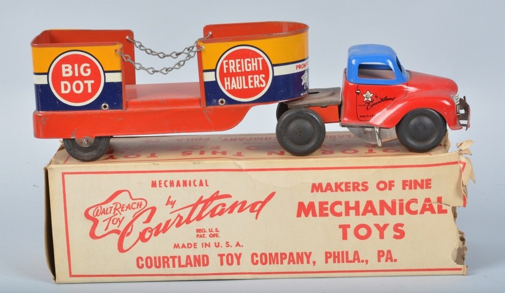 COURTLAND Tin Windup FREIGHT HAULER TRUCK w/ BOX (1 of 4)