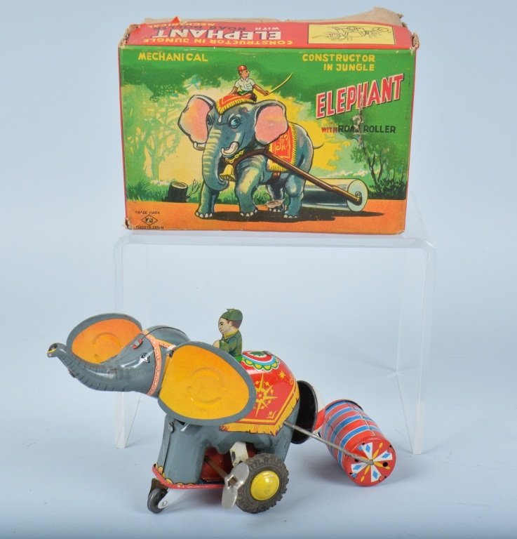 JAPAN Tin Windup ELEPHANT ROAD ROLLER w/ BOX (1 of 6)
