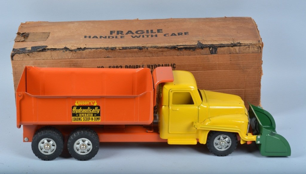 BUDDY L Pressed Steel DOUBLE HYDRAULIC DUMP w/ BOX (1 of 10)