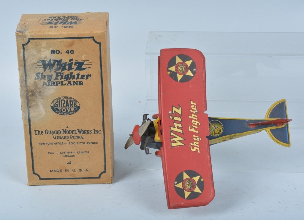 GIRARD Tin Windup WHIZ SKY FIGHTER AIRPLANE w/BOX (1 of 6)
