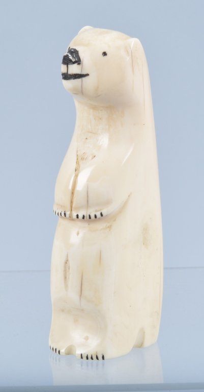 Antique INUIT ART IVORY POLOR BEAR: Beautiful antique Inuit art carving of a Polar Bear, Made of ivory walrus tusk. Great image. 5 1/2" Excellent