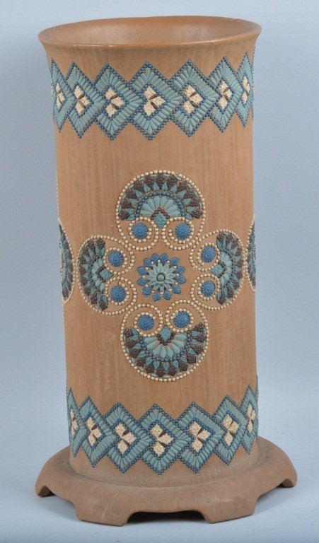 DOULTON LAMBETH UMBRELLA STAND: Very unique Doulton Lambeth Umbrella Stand. Beautiful colors and detail. 22" Excellent