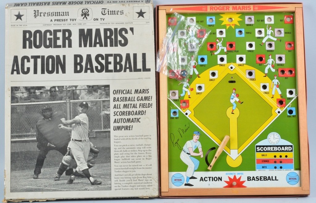 Vintage ROGER MARIS ACTION BASEBALL GAME w/ BOX: Excellent vintage Roger Maris Baseball Game. Great colors and graphics. looks mostly complete with game pieces. 20"x15" Excellent