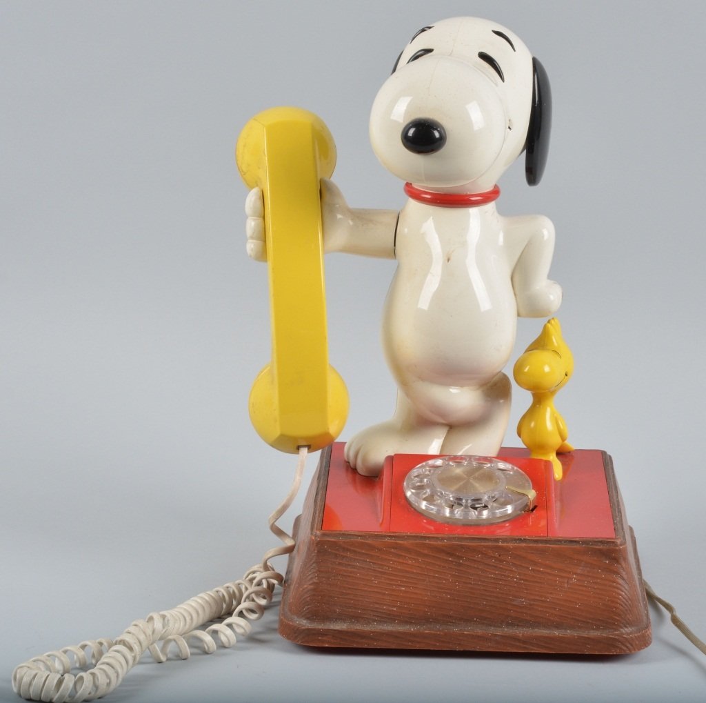 1976 Snoopy & Woodstock Telephone, USA: Measures 13 1/2" high. Has overall light wear. Very Good