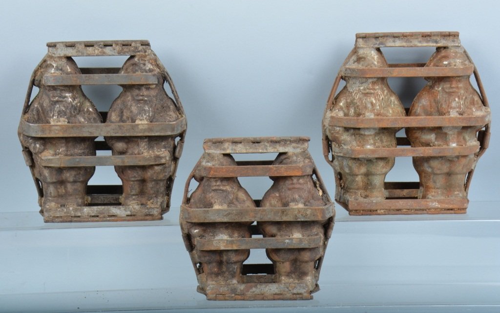 Lot of 3 Santa Claus Metal Candy Molds, Vintage: Largest is 9", All have wear and surface rust. Good