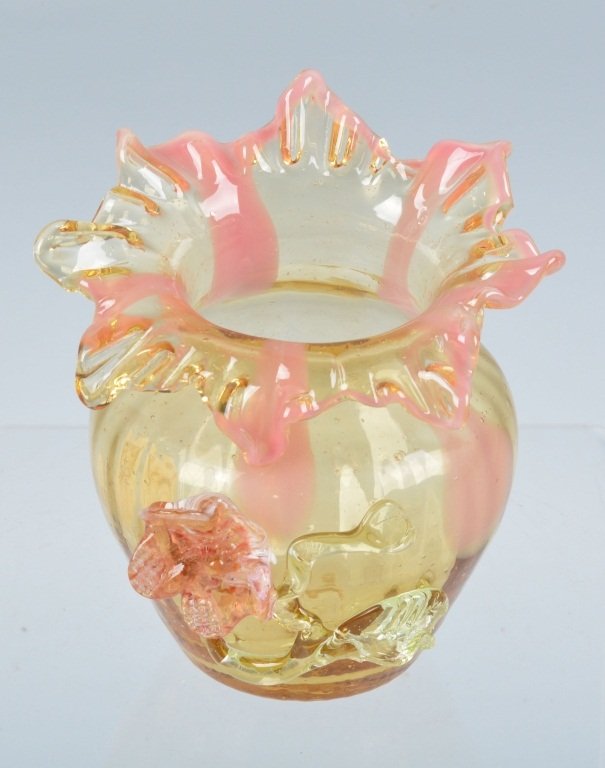 Stevens & Williams Art Glass Vase: Measures 5 1/2" by 5". Nice colors and details, Has pontil underneath. Excellent