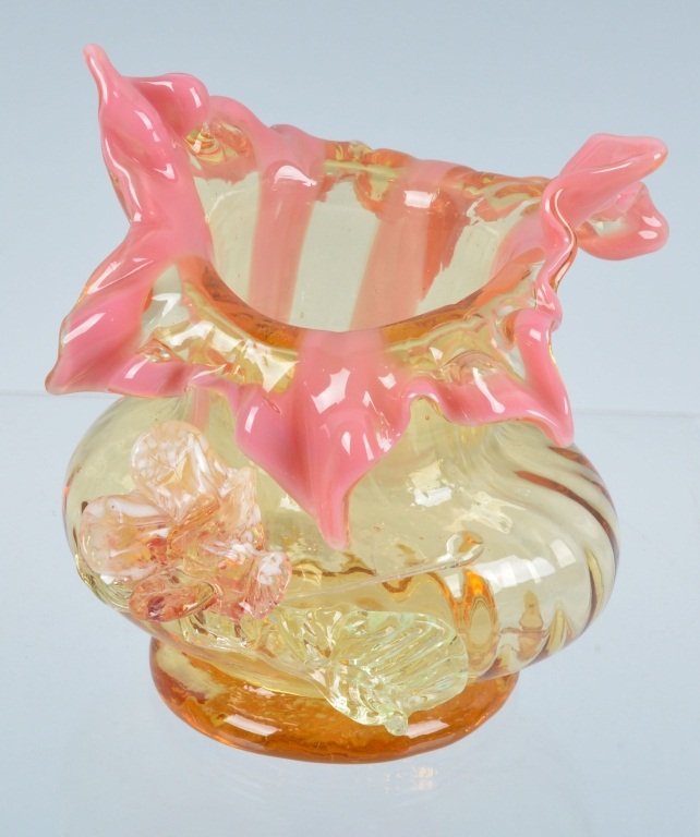 Stevens & Williams Art Glass Vase: Measures 5" by 5", Nice colors and details, Has pontil underneath. Excellent