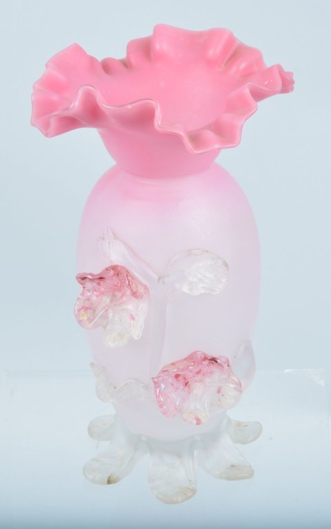 Stevens & Williams Art Glass Footed Vase: Measures 8 1/2" high with nice colors and design. Excellent