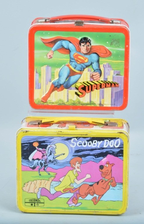 Vintage SCOOBY DOO & SUPERMAN LUNCH BOX: Nice Thermos Scooby Doo Lunch Box has nice colors. Some edge wear. Plus Aladdin Superman Lunch Box has great colors and slight wear. Excellent