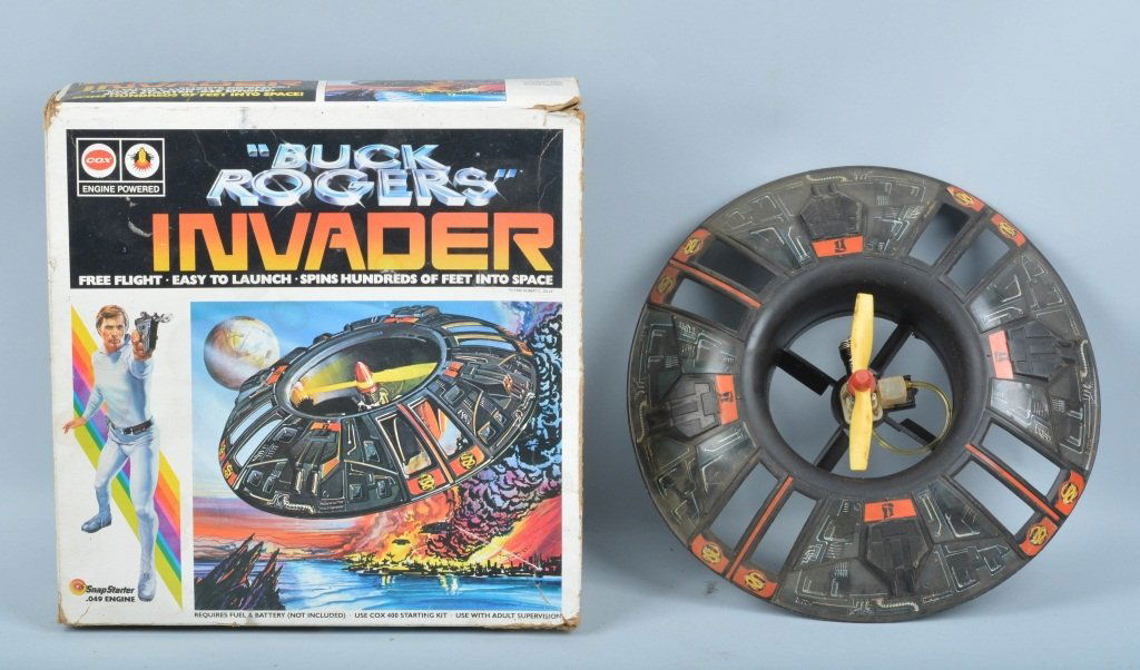COX Gas Powered BUCK ROGERS INVADER w/ BOX: Unusual Cox gas powered Buck Rogers Invader space ship. Looks complete with Box. 14" Excellent