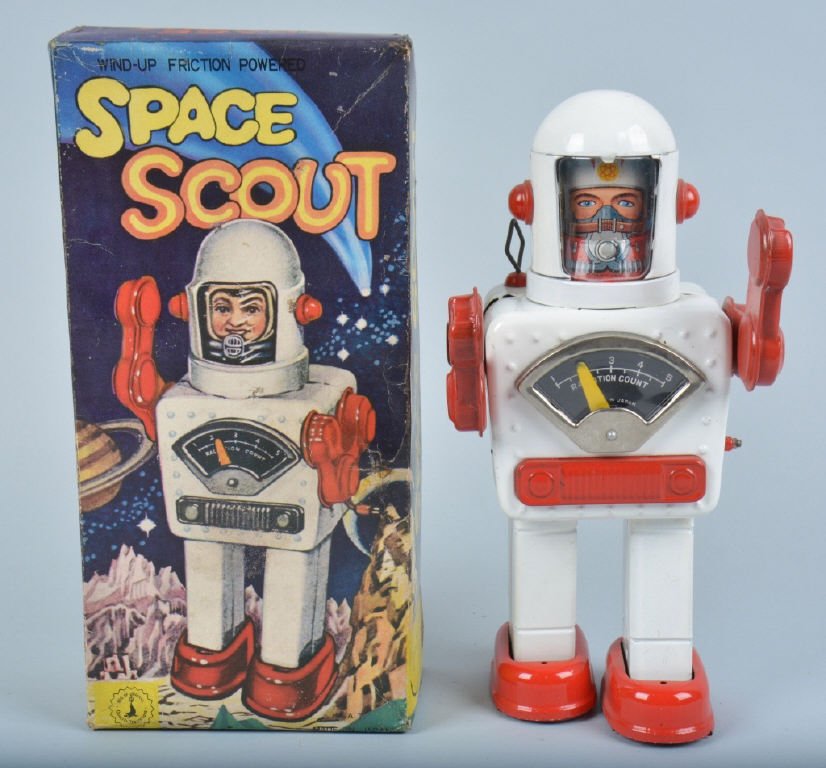 JAPAN Tin Windup SPACE SCOUT ROBOT w/ BOX (1 of 10)