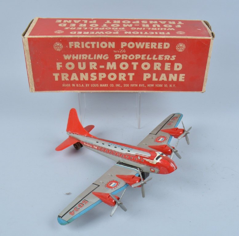 MARX Tin Friction 4 MOTORED TRANSPORT PLANE w/BOX (1 of 9)