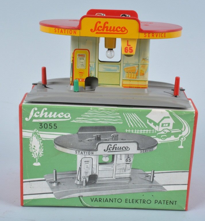 SCHUCO #3055 GAS STATION w/ BOX: Excellent Schuco #3055 Gas Station. All complete with great colors. With Box. 7" Excellent