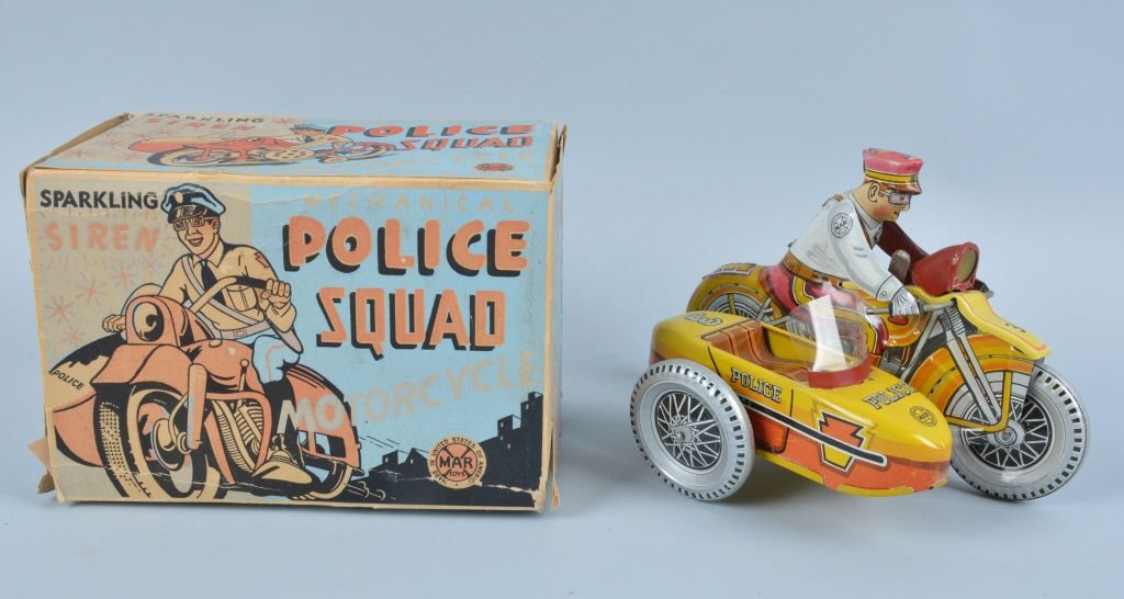 MARX Tin Windup POLICE SQUAD MOTORCYCLE w/BOX (1 of 10)