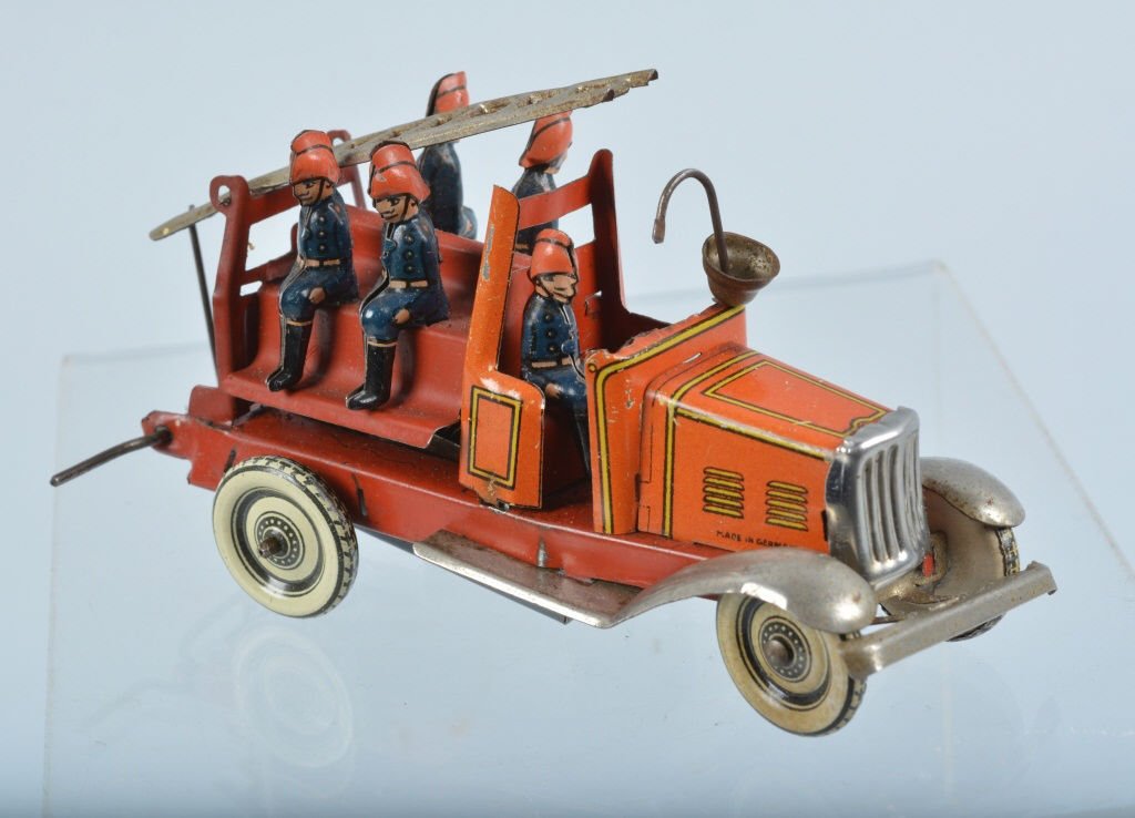 GERMAN Tin Windup NICKLE TOY FIRE TRUCK (1 of 4)