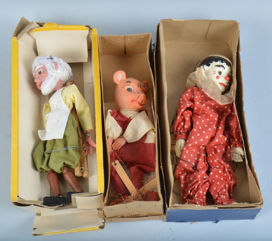 Lot of 3 VINTAGE MARIONETTES w/ BOX (1 of 2)