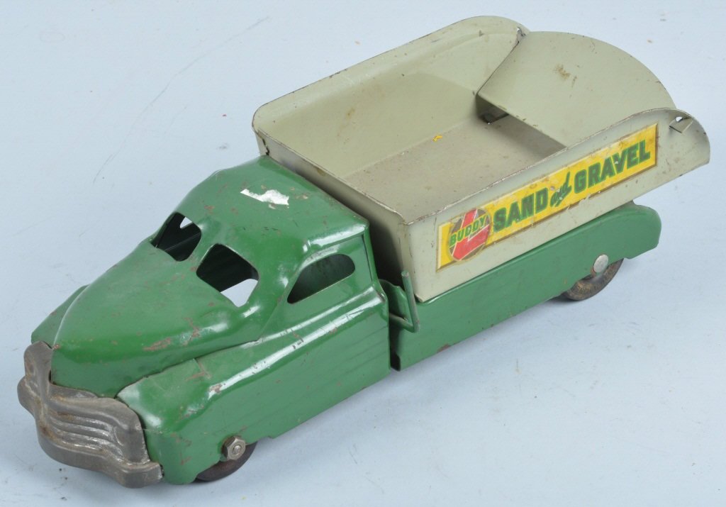 BUDDY L Pressed Steel SAND & GRAVEL TRUCK: Nice Buddy L Sand & Gravel Truck. All original with nice decals. 13" Very Good