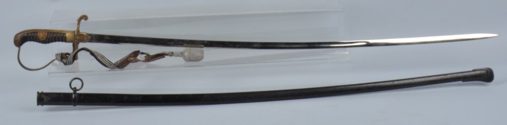 GERMAN WW2 NAZI OFFICER'S SWORD: Nazi Officer's sword, 34 3/4" mirror finish mint blade, Maker marked E.F. Horster. Original leather washer, perfect leather grips with twisted wire, Leather finger knot intact, nicely decorated hilt. 