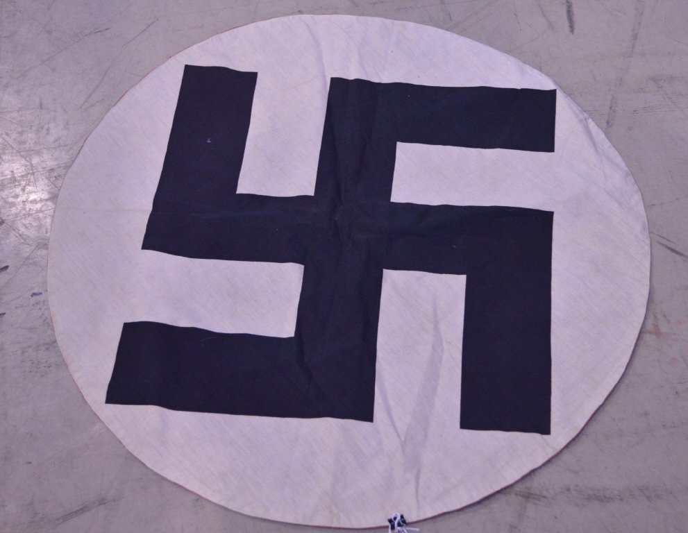 GERMAN WW2 NAZI FLAG CENTER SECTION: Original Nazi flag center, GI souvenir from WW2. 34" diameter, no holes, rips, or tears. Excellent
