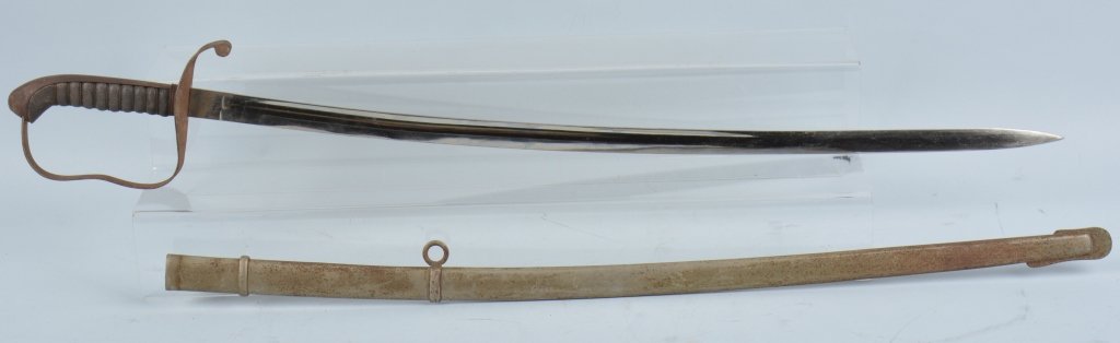 IMPERIAL GERMAN CALVERY SABER: Single fuller mirror blade by Weyersberg Solingen. Does not have washer. Original shark skin grip is intact with wire wrap. Original guard has some surface rust that should clean. Original scabbard ha