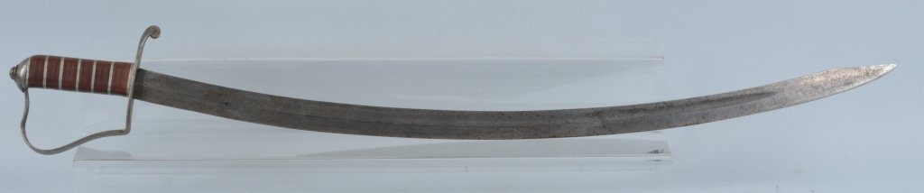 M1818 NATHAN STARR CAVALRY SABRE: 31 3/8" Single Fuller Blade marked US/P N Starr. Grip has been replaced many years ago. Reverse P guard in excellent condition with no rust or pitting. Very Good-Excellent