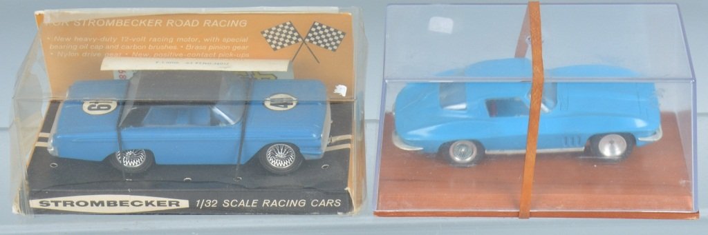 2- VINTAGE 1/32 CORVETTE & GALAXIE SLOT CARS: Lot includes 2 vintage 1/32 Slot Cars. Strombecker Ford Galaxie with Box and 1960s Corvette. Both all original. Excellent