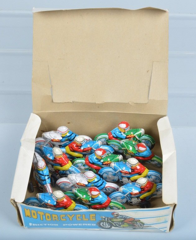 LOT OF 12 JAPAN TIN MOTORCYCLES IN DISPLAY BOX (1 of 4)