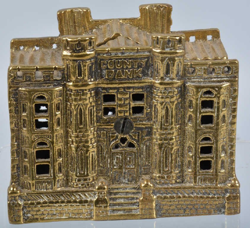 JOHN HARPER COUNTY BANK STILL BANK BRASS MOLD? (1 of 4)