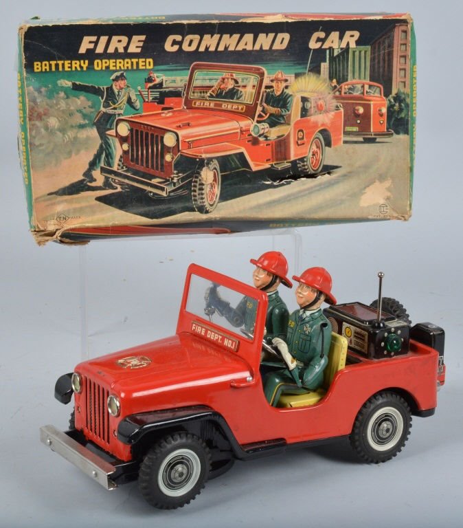 JAPAN Battery Op FIRE COMMAND CAR JEEP w/ BOX (1 of 8)