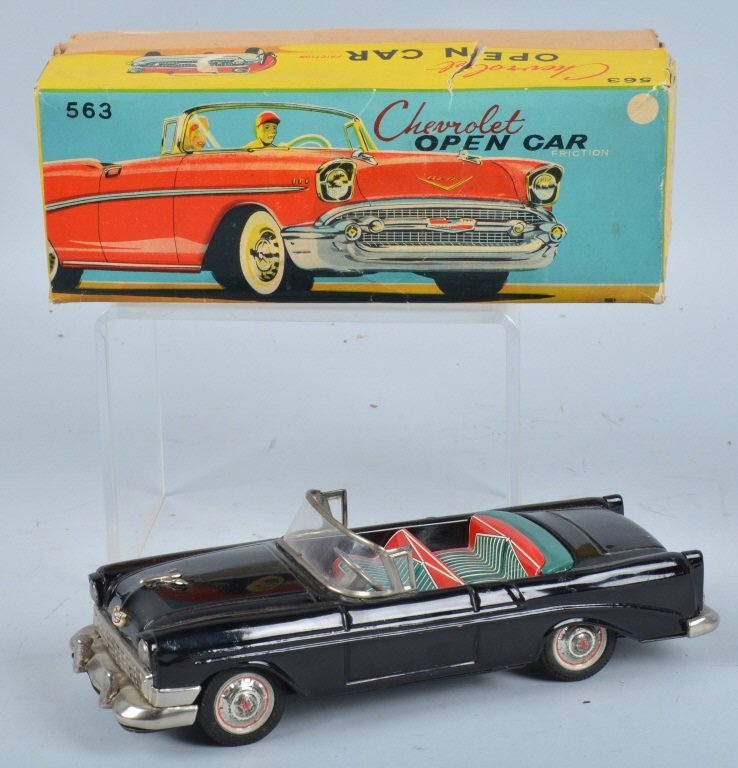 BANDAI Tin Friction 1956 CHEVROLET OPEN CAR w/BOX (1 of 4)