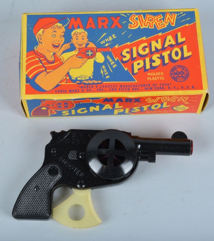 MARX SIREN SIGNAL PISTOL New Old Stock: Marx new old stock Siren Signal Pistol. New old stock never played with condition. Works well. With original box. Near Mint