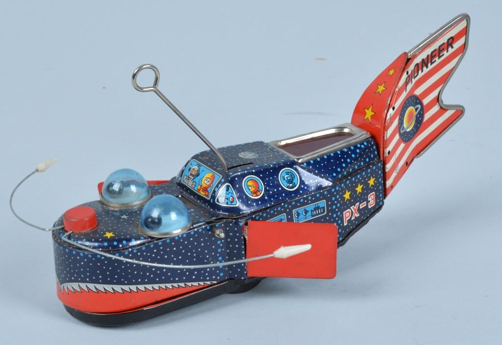 KO JAPAN Tin Windup SPACE WHALE: Excellent KO Japan tin windup Space Whale. All original with great colors and graphics. Windup action works. 9" Excellent